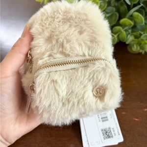Lulu lemon Everywhere Backpack Nano Plush Fleece Off White Cream Keychain